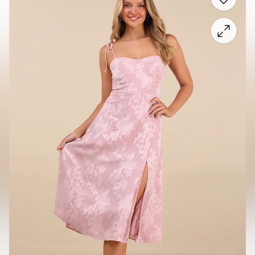 Lulu's Loveliest Looks Blush Pink Floral Jacquard Tie-Strap Midi Dress